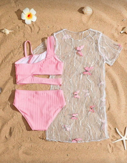 Pink Bikini Set With Cover Up