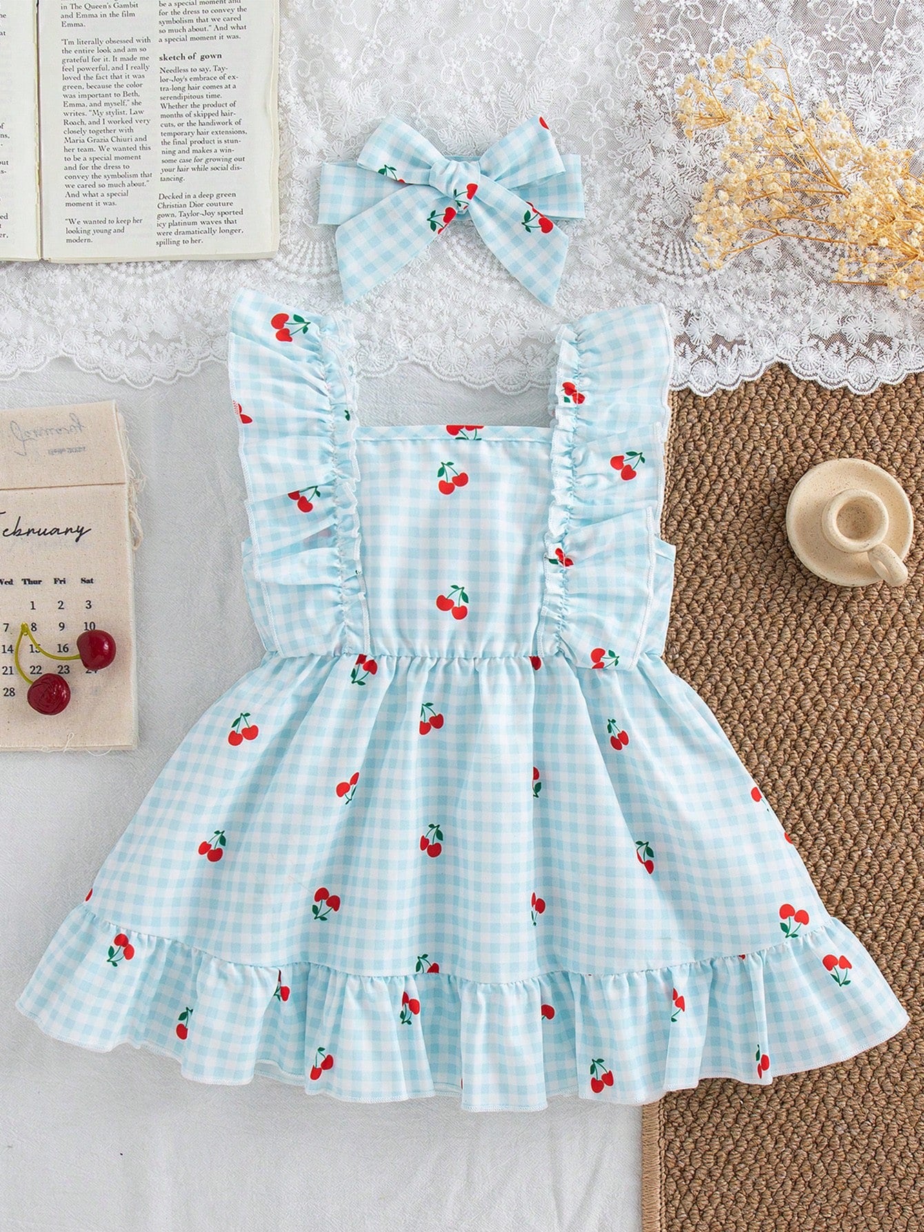 Baby Blue Dress With Cherry Printed