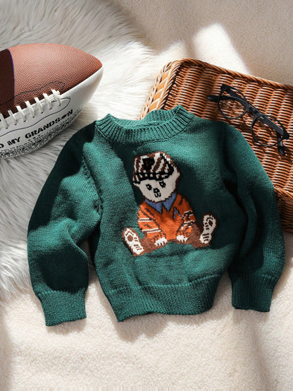Dark Green Bear Knit Pullover