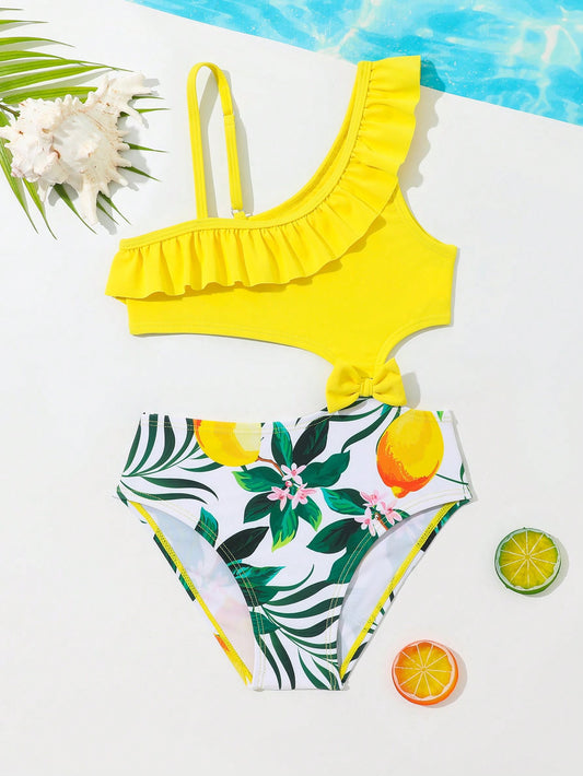 Yellow Printed One Piece Swimwear