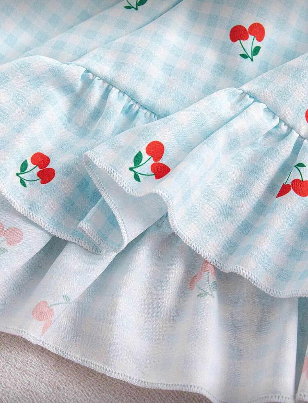 Baby Blue Dress With Cherry Printed