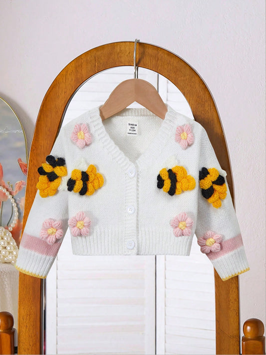 White Floral & Bee Cardigan