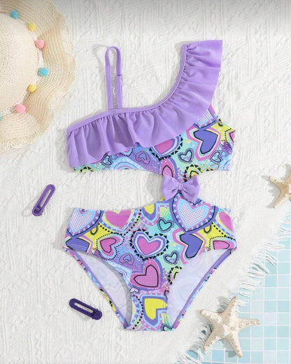 Mauve Hearts Printed One Piece Swimsuit