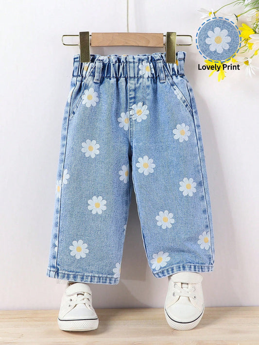 Wide Leg Floral Print Jeans