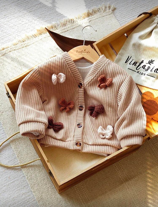 Knitted Brown Bow Cardigan