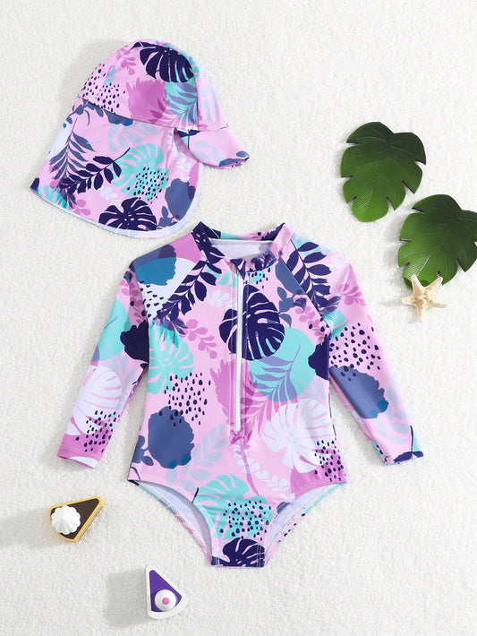 Printed Sleeved Swimsuit