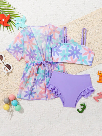 3 Pcs Swimsuit Set ( Bikini Set & Cover Up )