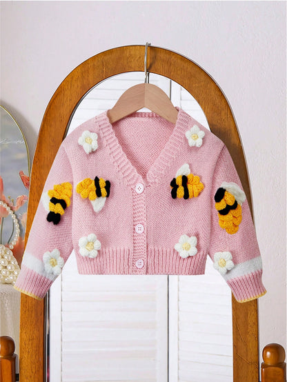 Pink Floral & Bee Cardigan
