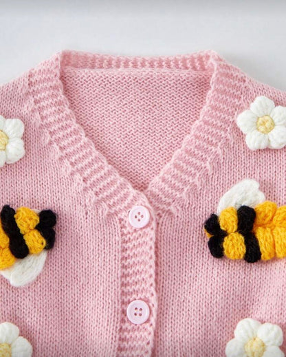 Pink Floral & Bee Cardigan