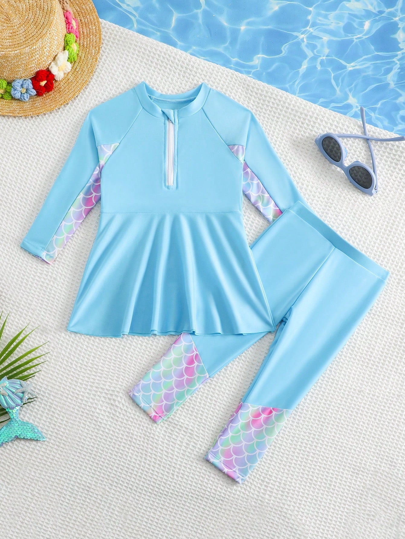 2 Pcs Long Sleeve & Pants Swimsuit