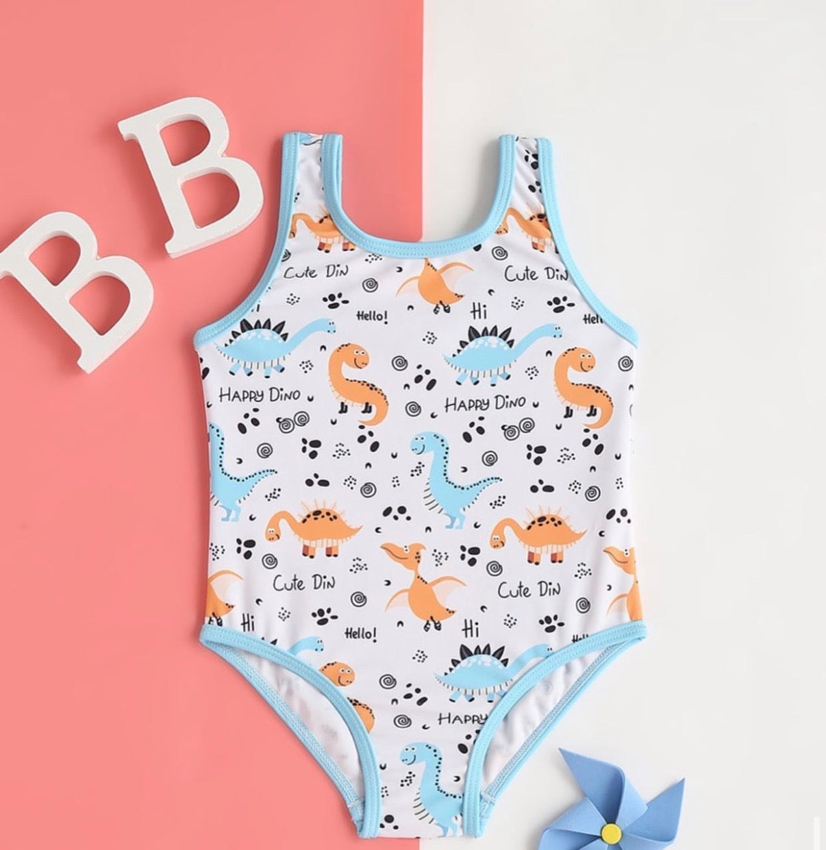 White Dinosaur One Piece Swimsuit