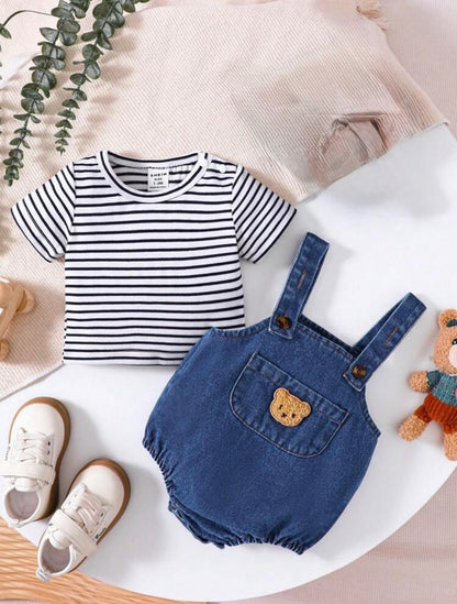2 Pcs Set (Jeans Bodysuit & T-Shirt)