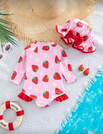 Strawberry Sleeved Swimsuit