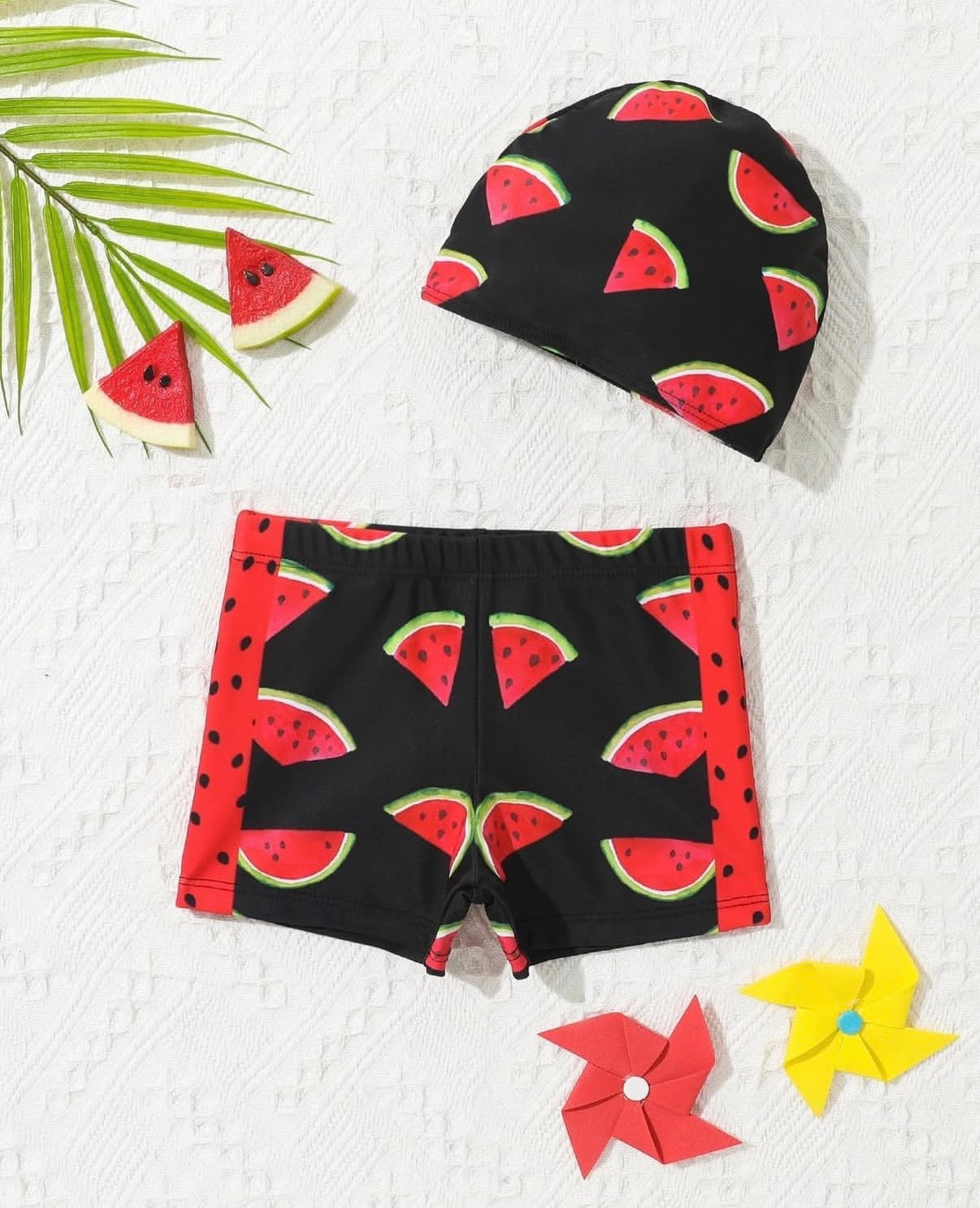 Black Watermelon Swim Short & Hat