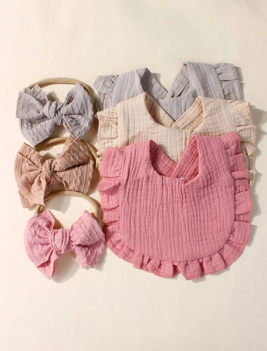 6 Pcs Set ( 3 Bibs & 3 Headbands )