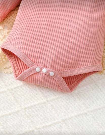 3 Pcs Set ( Trim Bodysuit & Plaid Dress & Headband )