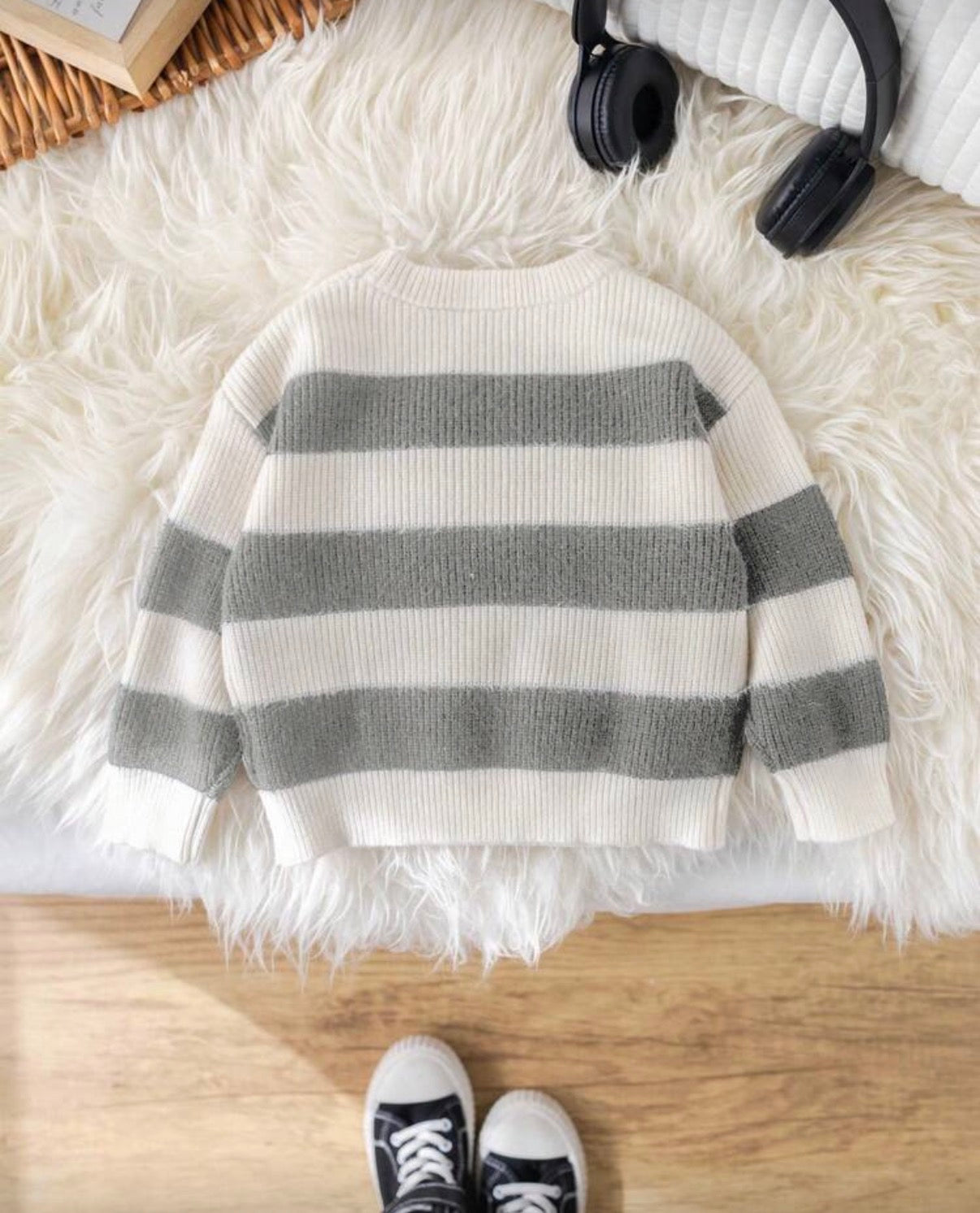 Grey Striped Wool Pullover