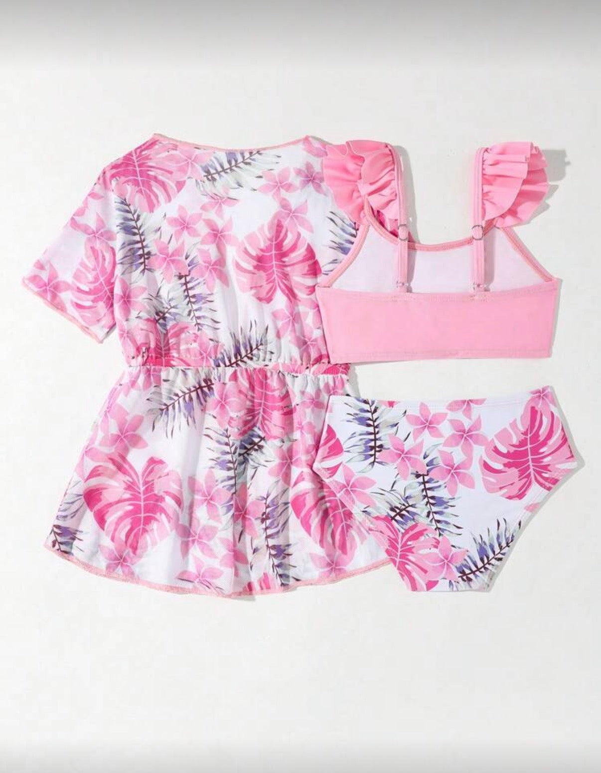 Pink Flowers Swimsuit Set
