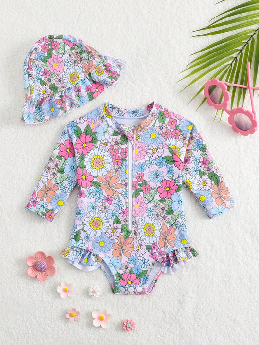 Long Sleeve Floral Swimsuit