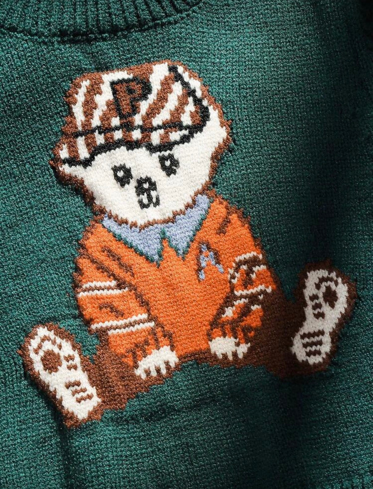 Dark Green Bear Knit Pullover