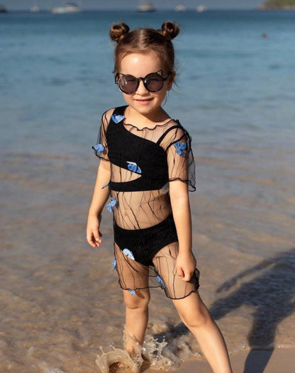 3 Pcs Black Bikini Set With Cover Up