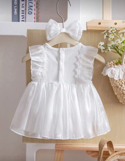 White Sleeveless 2 in 1  Dress & Bodysuit with Headband