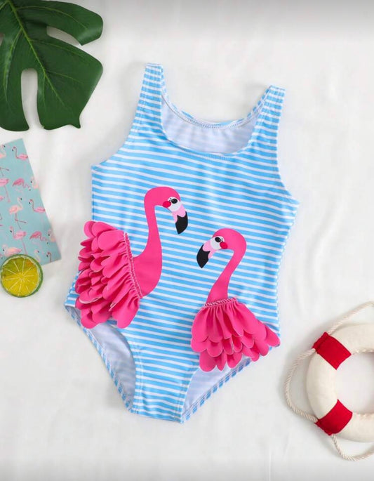 Blue Flamingo Printed One Piece Swimsuit