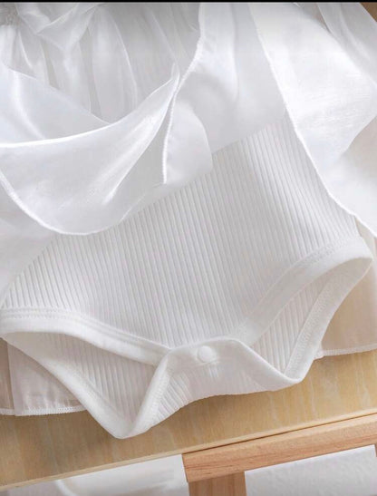 White Sleeveless 2 in 1  Dress & Bodysuit with Headband