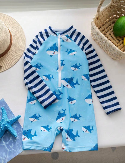 Shark One Piece Sleeved Swimsuit