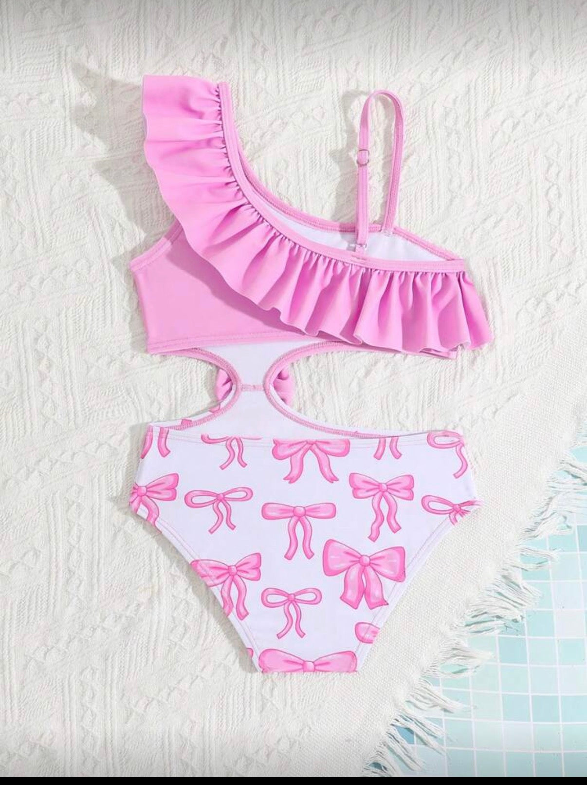 Pink Bow Printed One Piece Swimwear