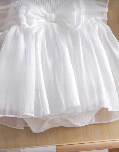 White Sleeveless 2 in 1  Dress & Bodysuit with Headband