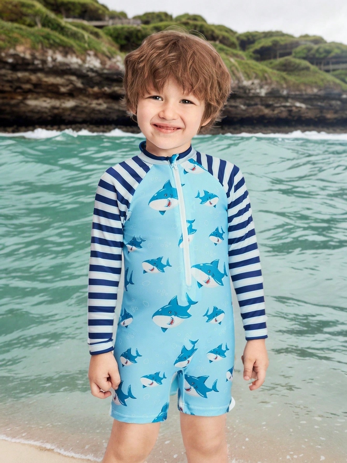 Shark One Piece Sleeved Swimsuit