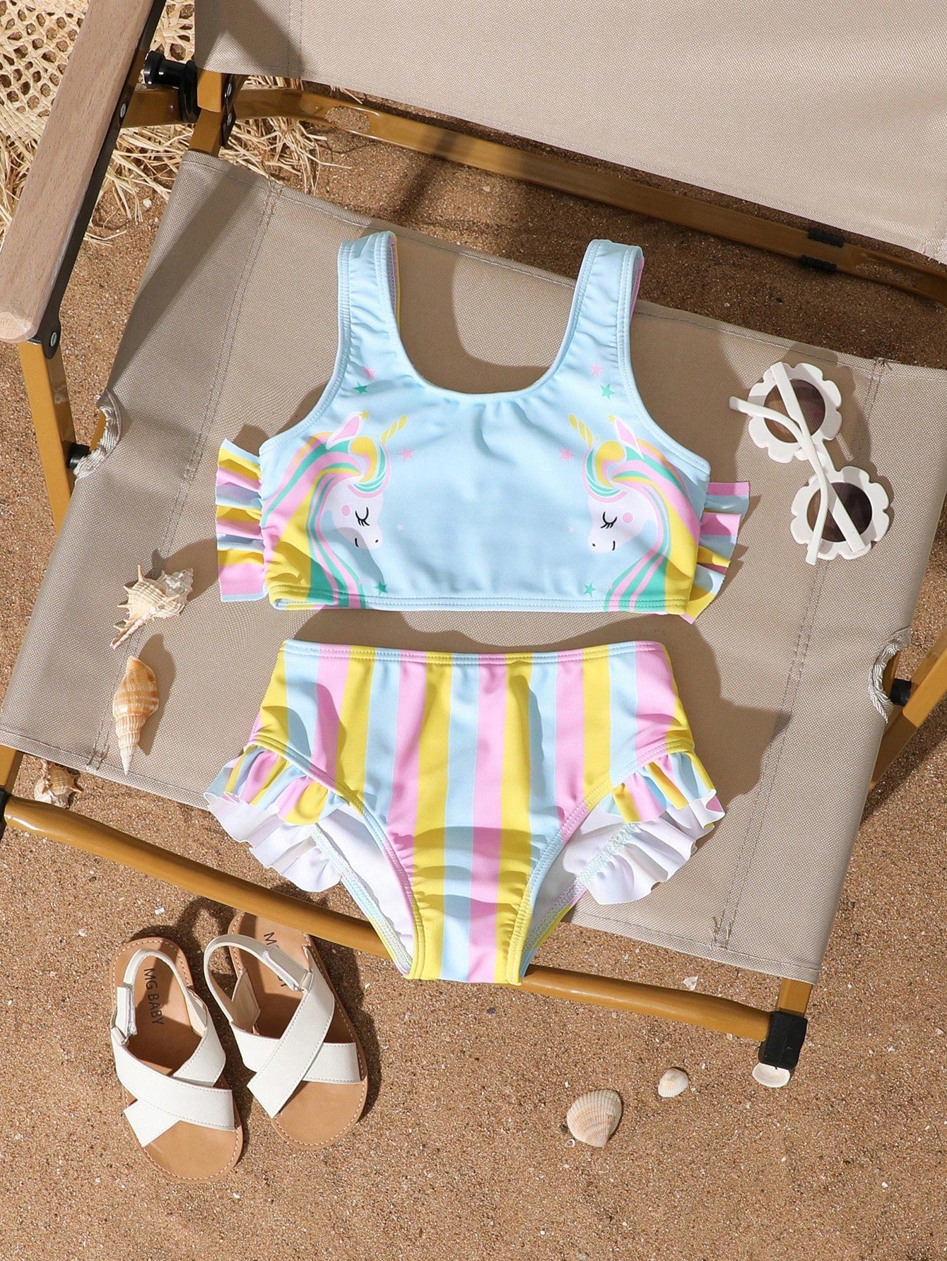 Unicorn Striped Bikini Set