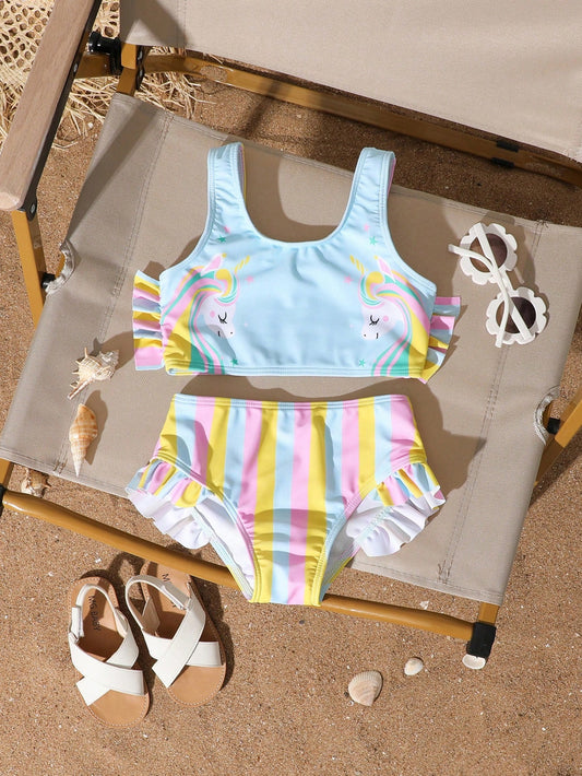 Unicorn Striped Bikini Set