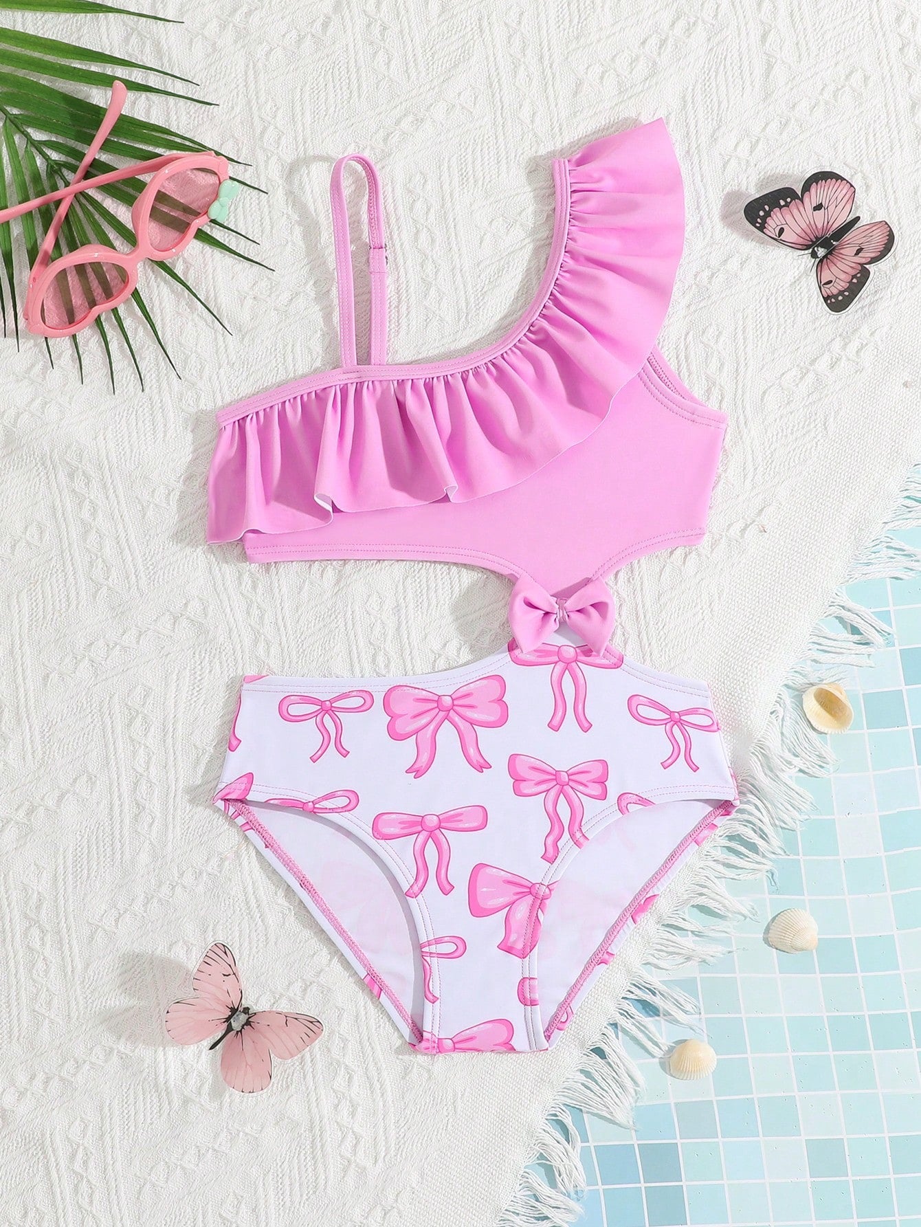 Pink Bow Printed One Piece Swimwear